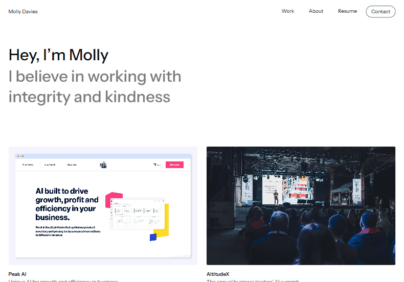 Molly's landing page